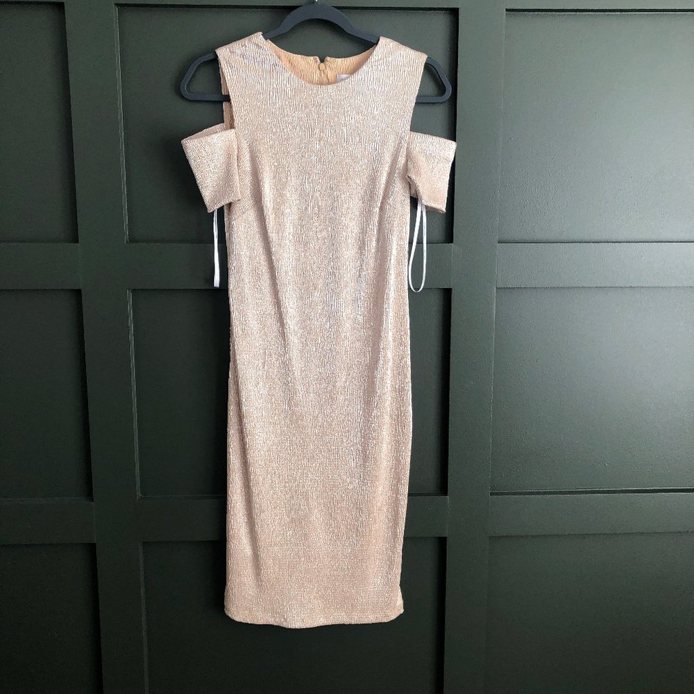 NWT Gold Shimmer Metallic Cold Shoulder Calvin Klein